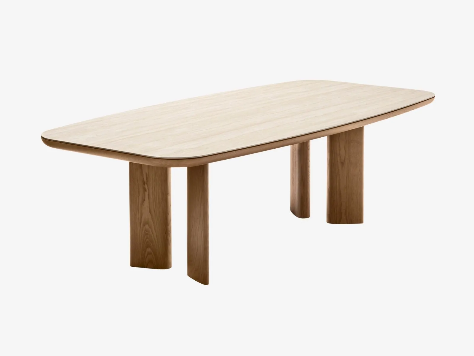 Sandy rounded veneered dining table